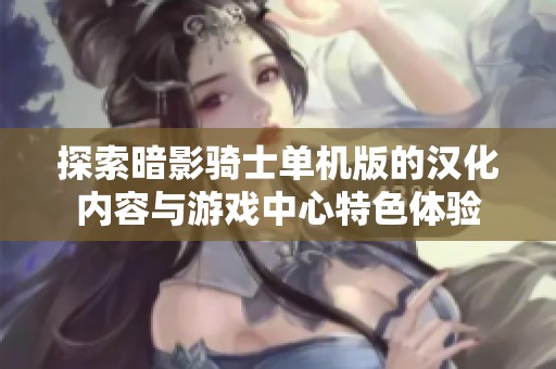 探索暗影骑士单机版的汉化内容与游戏中心特色体验
