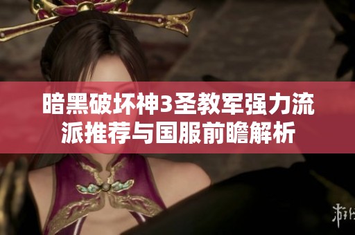 暗黑破坏神3圣教军强力流派推荐与国服前瞻解析