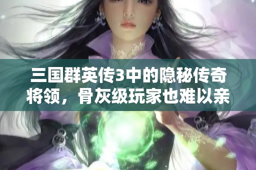 三国群英传3中的隐秘传奇将领，骨灰级玩家也难以亲自体验的游戏角色揭秘