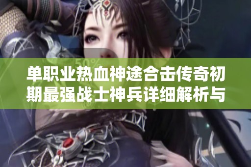 单职业热血神途合击传奇初期最强战士神兵详细解析与策略分享
